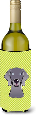Caroline's Treasures BB1293LITERK Checkerboard Lime Green Weimaraner Wine Bottle Hugger Bottle Cooler Sleeve Hugger Machine Washable Collapsible Insulator Beverage Insulated Holder