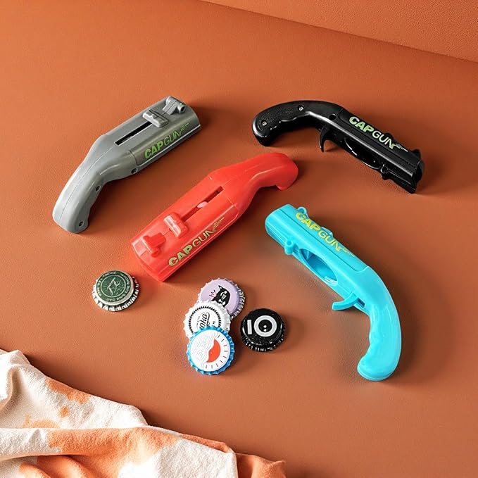 Bottle Cap Launcher (Red) – Fun Bottle Opener Tool That Shoots Caps for Parties, BBQ, Bar Games