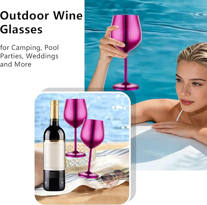 Stainless Steel Wine Glasses Set of 4 Unbreakable Purple Wine Glass 18 oz Unique Metal Wine Goblets for Outdoor, Travel, Camping, Pool, Ideal Gift for Wine Lovers