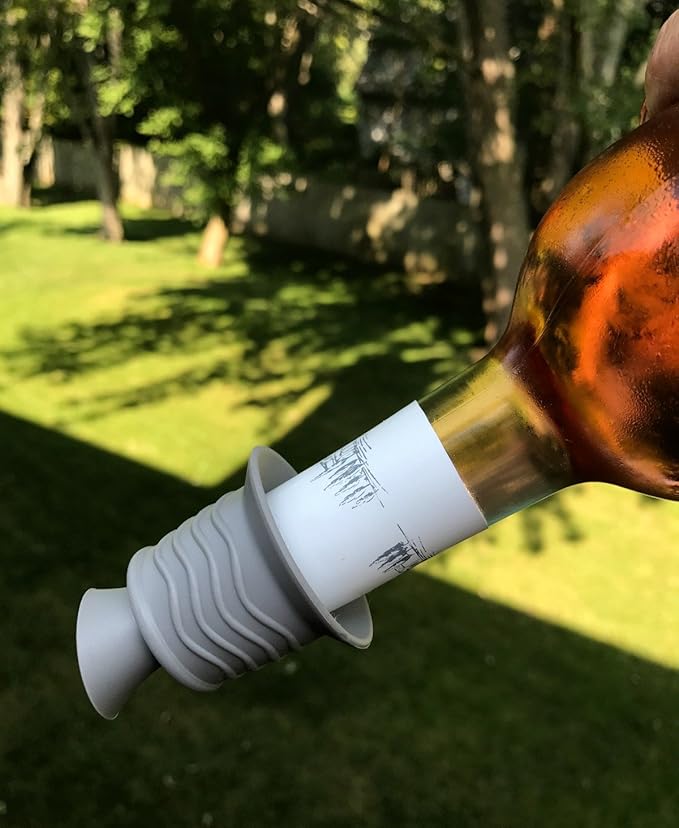 Simply Charmed Wine Stopper and Pourer – Gray Silicone Two in One Accessory to Serve and Save Wine More Easily