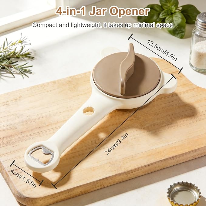 2 Pcs 2026 New 4-in-1 Jar Opener-Adjustable Stainless Steel Lid Remover for Seniors & Arthritis,Non-Slip Grip Fits 1″-3.5″Jars,Bottles & Cans (Brown)