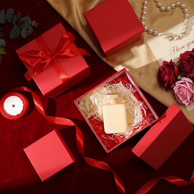 Cholemy 5 Pcs Square Nesting Boxes Decorative Gift Boxes with Lid and Ribbon Assorted Sizes Wrap for Wedding, Carnival, Anniversary, Birthday, Bridal Shower Party Gifts(Bright Red)