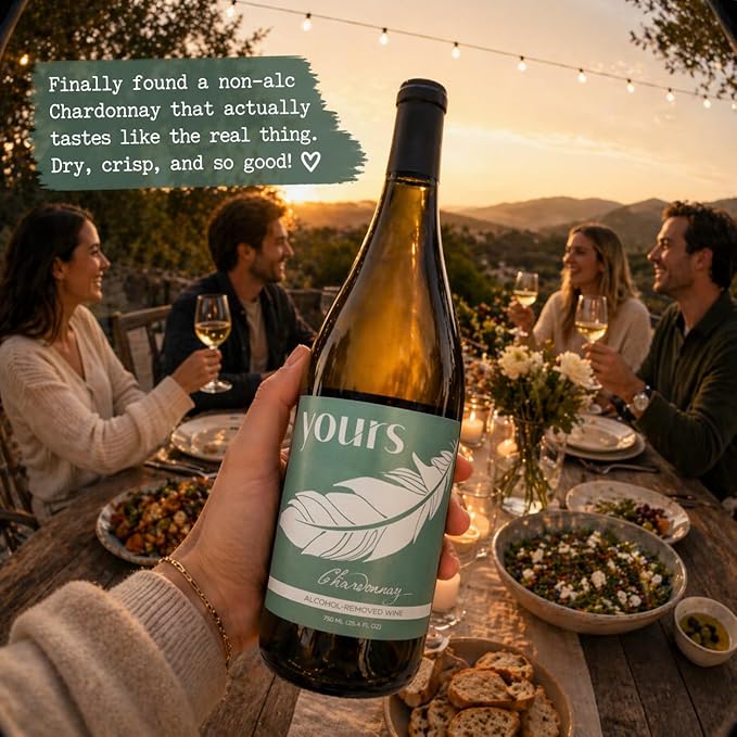 YOURS Non-Alcoholic Wine – Premium Award-Winning Wine Alternative, Alcohol-Free & Monk Fruit Sweetened – 750mL Bottle (Chardonnay)