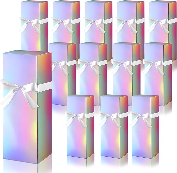 Qilery 12 Sets Gift Boxes with Ribbon for Sublimation Glass Tumbler Gift Boxes for 12oz, 20oz, 30oz Shipping Cup Exhibition Packaging(Rainbow)
