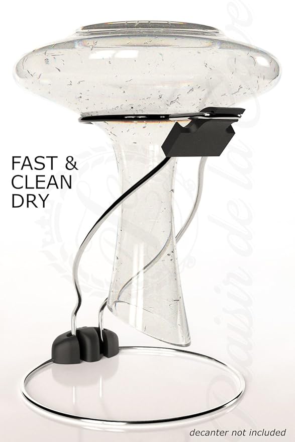 2in1 Wine Decanter Drying Stand – Fast Spotless Carafe Dryer & Compact Folding Rack for Safe Storage - incl. Black Rubber Top (Non Slip & Anti Scratch)