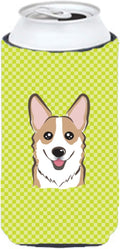 Caroline's Treasures BB1315TBC Checkerboard Lime Green Corgi Tall Boy Hugger Can Cooler Sleeve Hugger Machine Washable Drink Sleeve Hugger Collapsible Insulator Beverage Insulated Holder