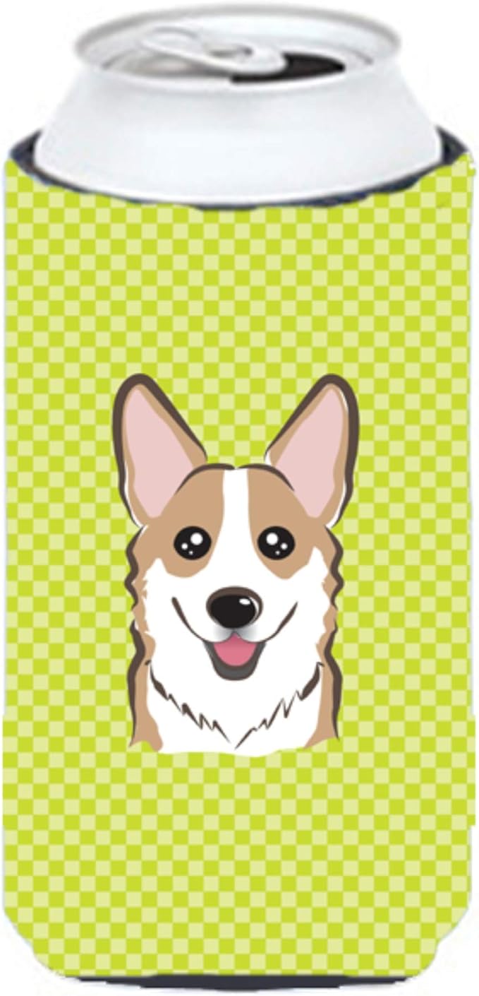 Caroline's Treasures BB1315TBC Checkerboard Lime Green Corgi Tall Boy Hugger Can Cooler Sleeve Hugger Machine Washable Drink Sleeve Hugger Collapsible Insulator Beverage Insulated Holder