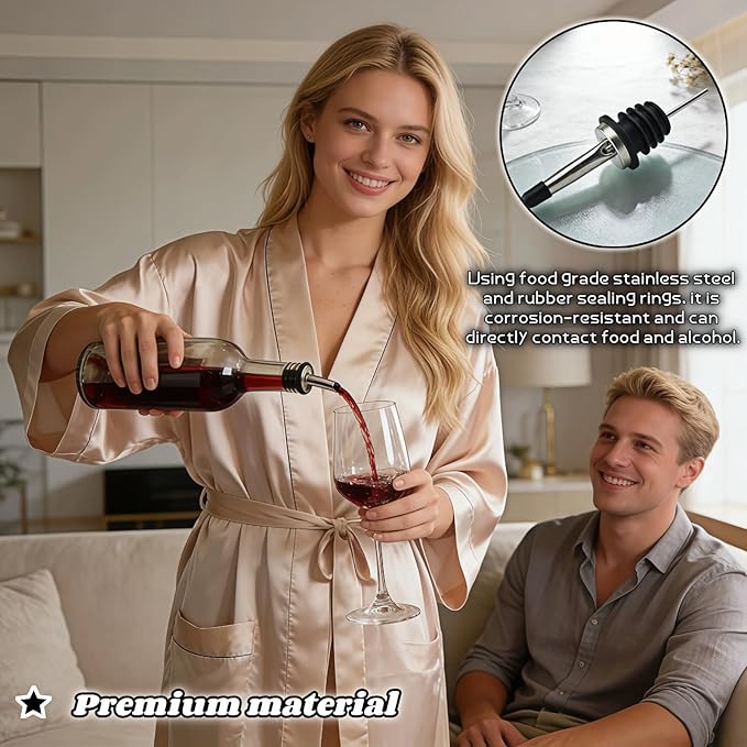 4-Pack Stainless Steel Wine & Oil Bottle Pourer Set - Precision Flow Control Spout with Anti-Drip Seal & Dust Cap for Liquor, Vinegar, Olive Oil - Bar Kitchen Tool by Yayaboqu