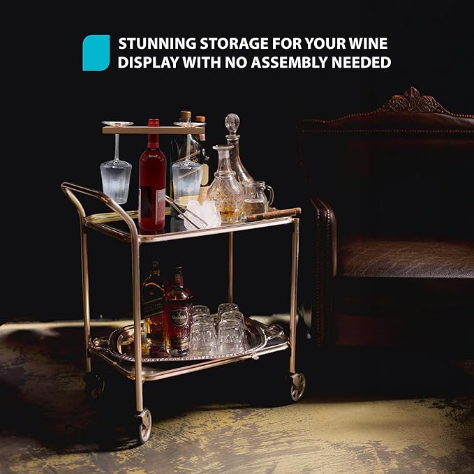 SlidingSusan Wine & Glass Holder - Countertop or Shelf Storage Rack for 2 Glasses & Bottle, Decorative Holiday or Housewarming Gift, Solid Walnut, 10 Inch x 3.5 Inch
