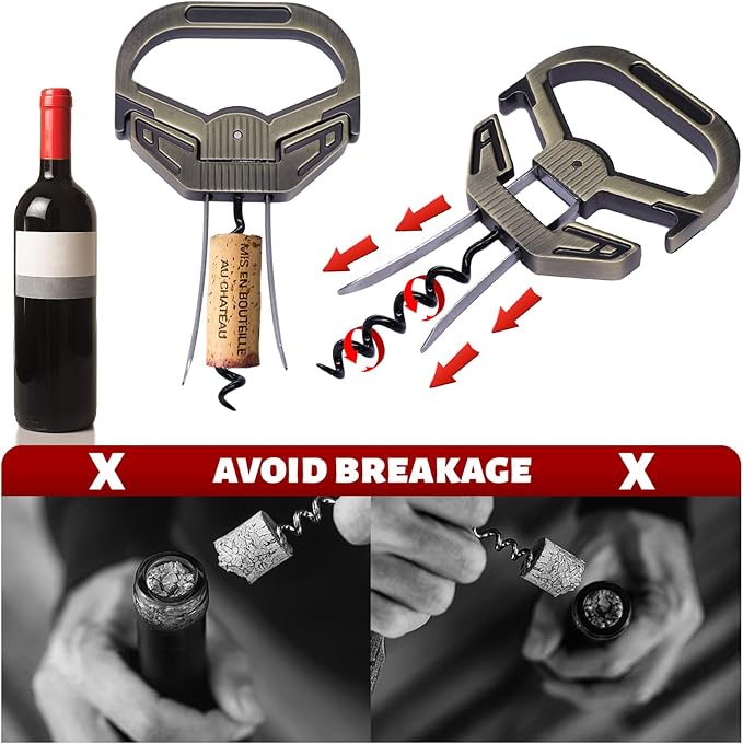 3 in 1 Ah So Two Prong Wine Opener & Cork Remover,It Can Remove The Older and Fragile Wine Corks so Easy for Connoisseurs to Uncork (Sleek-3Q)