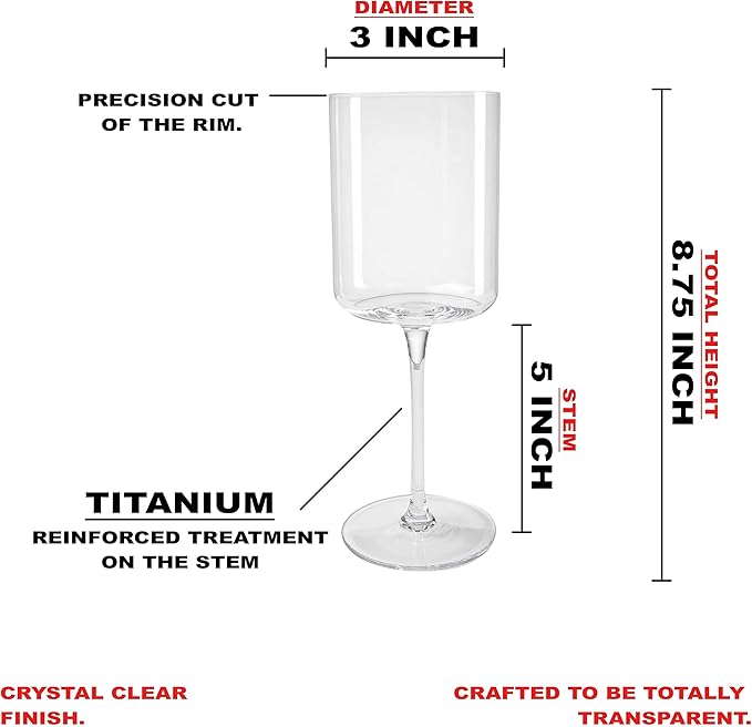 LEMONSODA Wine Glasses - Elegant Crystal Straight Edge Design - Enjoy Red or White Wine + Cocktails - 450ml (15oz) Lead-Free - Beautiful Gift (Set of 24) [2050]