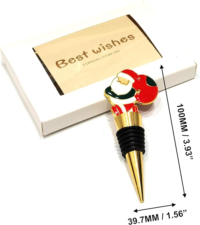 Christmas Wine Stoppers for Wine Bottles 3 Packs - Golden Christmas Stopper Bottle Set - Holiday Xmas Santa Claus, Donut, Elf for Wine Topper, Table Decoration