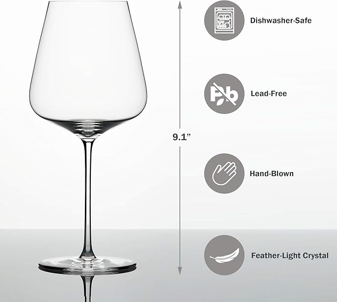 Zalto Bordeaux Glass – Hand-Blown European Crystal Stemware for Full-Bodied Red Wines – Austrian Craftsmanship, 9.1″ Tall, 4.3″ Wide Bowl, Lead-free & Dishwasher-Safe - Wine Gift Set of 2