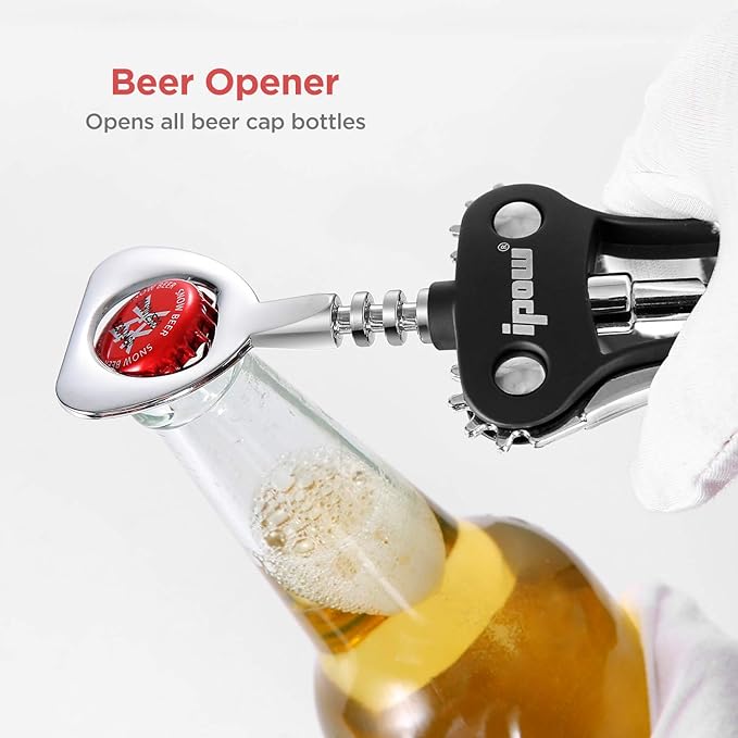 IPOW Wine Opener, Zinc Alloy Wine Bottle Opener, Wing Corkscrew Heavy Duty, Manual Multifunctional Cork Screw for Waiter, Black