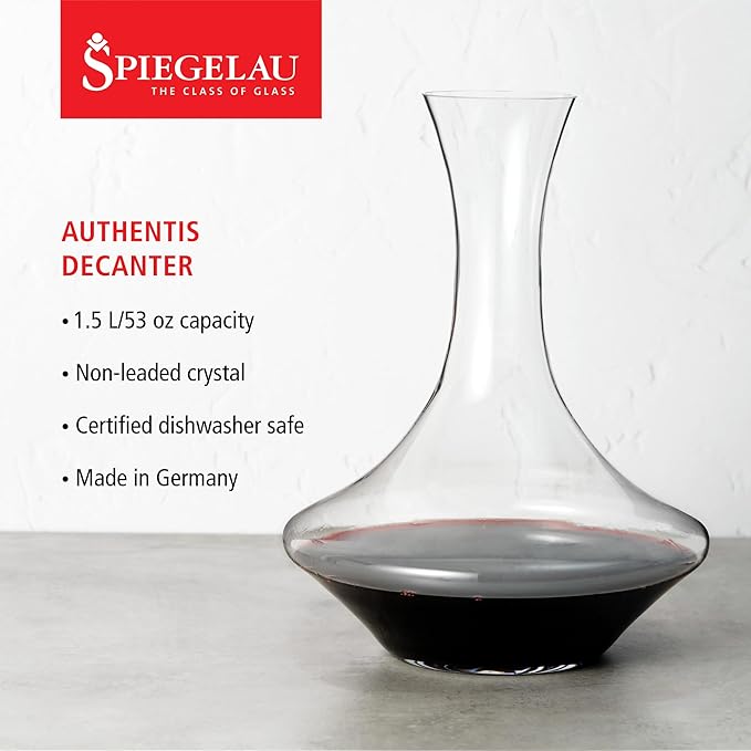 Spiegelau Authentis Crystal Wine Decanter, Modern Carafe for Red and White Wine, Elegant Glass Pitcher for Wedding Gifts, Housewarming, Home Bar Accessories, 53 oz (1.5 Liters), Set of 1