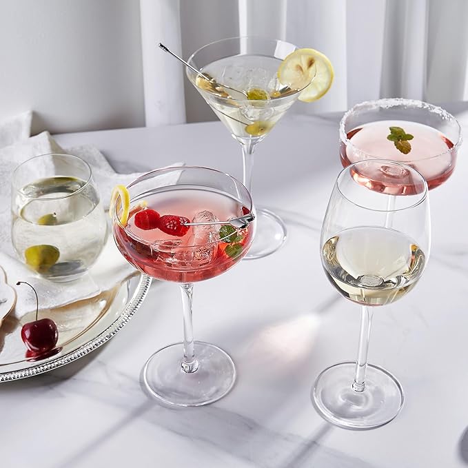 Royalrose Premium Delight Vintage Red Wine Glasses – Set of 4, 9.6 oz Goblets Glasses for Wine, Cocktails, Sparkling Water, Elegant Drinkware for Entertaining or Daily Use (Martini Glasses)