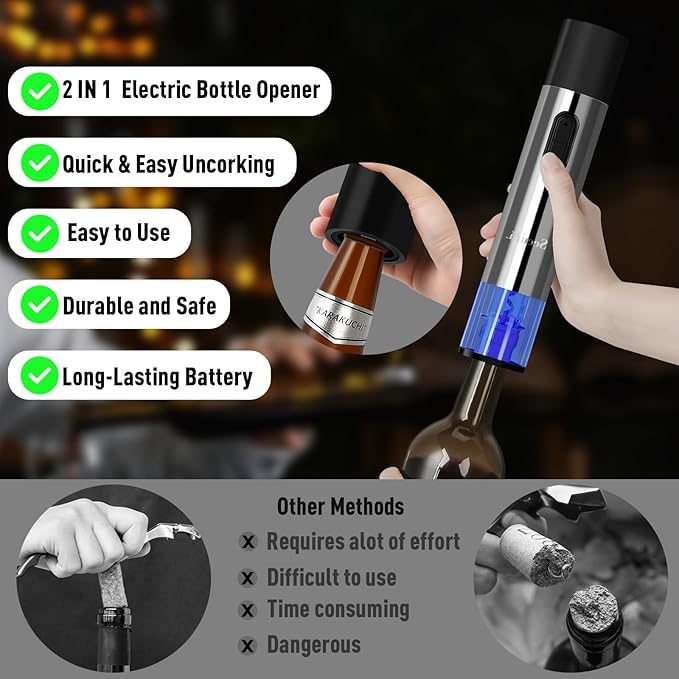 Secura Home Electric Wine Bottle Opener and Beer Opener 2-in-1, Rechargeable Automatic Corkscrew with Foil Cutter, One-click Wine Opener Electric for Home Kitchen Party Wedding