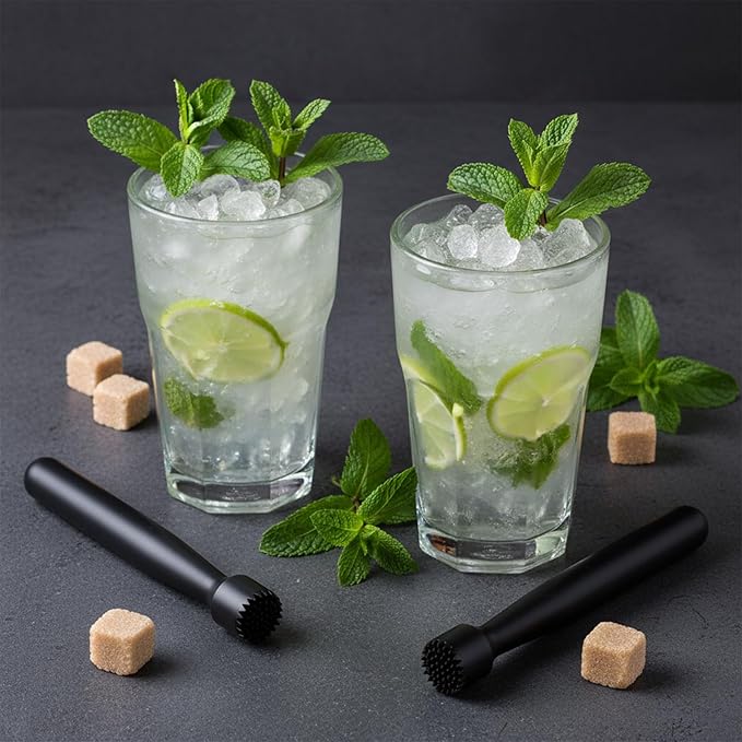 10 Pcs Plastic Muddler for Cocktails, 8 Inch Cocktail Muddler, Tools for Mojito, Fruit Drinks, Spices & Ice Crushing, Durable & Lightweight, Kitchen and Home Bar Accessories, Black