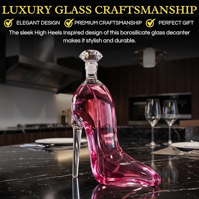 Heel Stiletto High Heels Whiskey and Wine Decanter - Elegant Decanter with Stopper for Liquor, Bourbon, Tequila - Unique High Heel Design, Present Gift for Women, Copyrighted Design, Stylish Barware