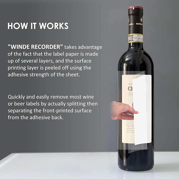 [WINERECORDER] 12 Pack Wine Beer Bottle Label Remover & Saver Kit | Self-Adhesive Laminating Sheets & Mounting Cards for Comments, 6.8x5.9in/17.5x15cm