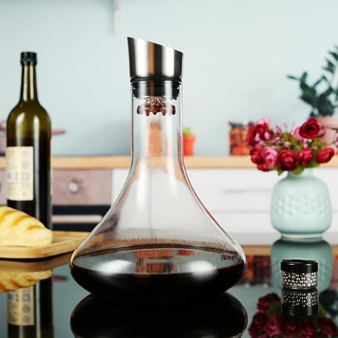 LEMONSODA Glass Wine Decanter Complete With Aerator Pourer, Filter, and Cleaning Kit - Crystal Clear Glassware, Lead-free, Great Gift For Wine lovers - 1500 mL