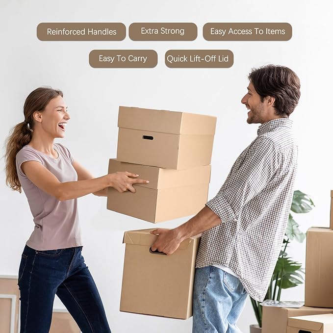 Feifeiya 4 Pack Wine Glass Moving Boxes Kitchen Moving Boxes with Handle Kitchen Kit with Lid for Dish Glassware (Brown,20 x 15 x 12 Inches)