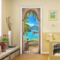 3D Door Stickers Murals - Landscape Peel and Stick Waterproof & Washable Matt Finish Tropical Style White 35.4" x 78.7" 2 Parts