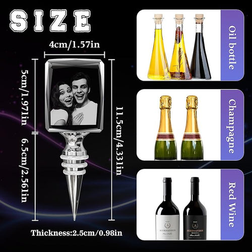 3D Personalized Crystal Wine Stopper, 3D Crystal Picture Engraved, Custom with Your Own Personal Logo, Text and Image, Gift for Father Dad, Anniversary Birthday Wedding Family Gifts (Rectangular)