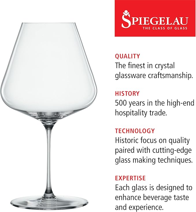Spiegelau Definition Burgundy Wine Glasses Set of 2 – Large Bowl Red Wine Glasses for Pinot Noir & Burgundy – Lead-Free Crystal Stemware for Home Bar & Entertaining