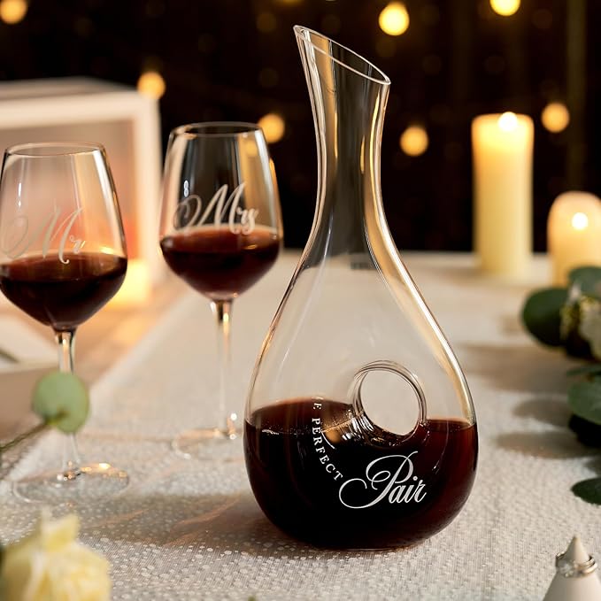 AW BRIDAL Wedding Gifts for Couples 2026, Mr and Mrs Wine Glasses and Decanter Set with Wood Box, Engagement Gift for Newly Engaged Couple, Bride and Groom Gift for Bridal Shower, Anniversary