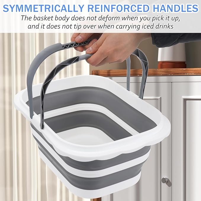2 Pack Ice Buckets for Parties, Foldable Beverage Tub, Collapsible Ice Bucket for Wine Beer Champagne, Large Beer Ice Buckets Drink Cooler, Space Saving Ice Storage Tub Ice Cube Bin (8.5L*2)