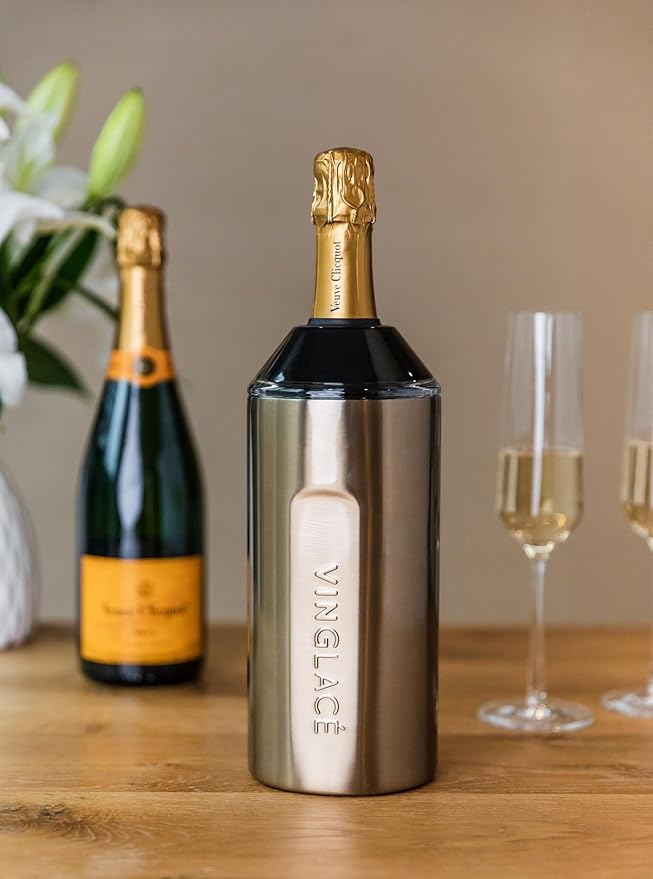 Vinglacé Wine Bottle Chiller- Portable Champagne Insulator- Stainless Steel Wine Cooler Sleeve - Keeps Wine Cold (Sand)