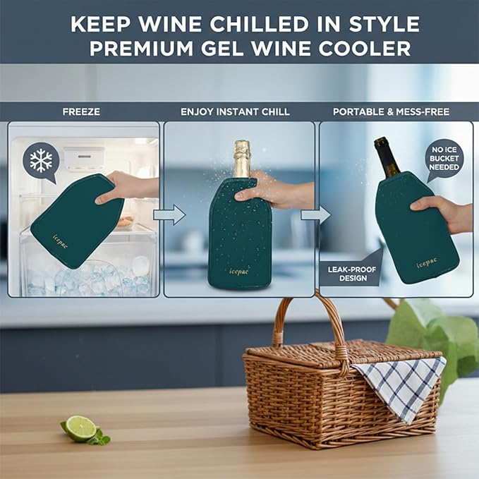 Wine Cooler Sleeve, Wine Bottle Gel Cooler Sleeve Freezer Chiller, Long Lasting Keep Wine Cool and Chill Sleeve for Prosecco Champagne Beer Wine Bottles(2PCS Blackish green)