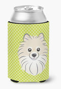 Caroline's Treasures BB1269CC Checkerboard Lime Green Pomeranian Can or Bottle Hugger Cooler Washable Drink Sleeve Collapsible Beverage Insulated Holder, Can Hugger, Multicolor