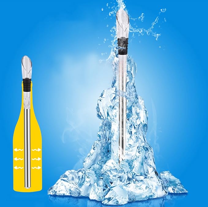 DERNORD Wine Chiller 3-in-1 Stainless Steel Wine Bottle Cooler Stick Freezer with Aerator and Pourer for Chilling Longer, Pouring and Aerating Wine for Christmas and Birthday Gifts