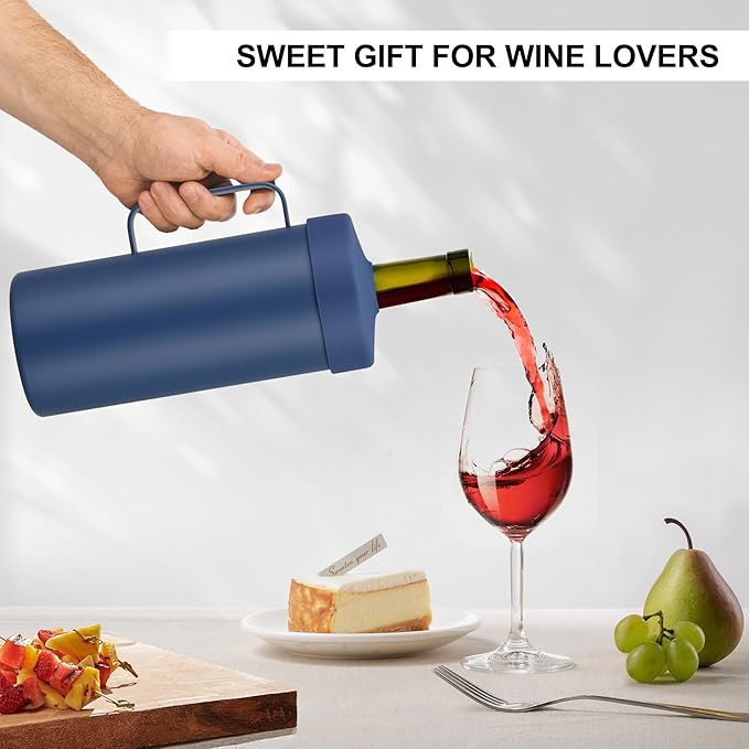 MAXSO 42oz Wine Chiller Iceless Cooler Tumbler - Gift for Wine Lovers, 2-IN-1 Stainless Steel Vacuum Insulated Bucket Portable Mug Cup Wine Accessory Keep Cold, Fit Most 750ml Wine & Champagnes, Blue