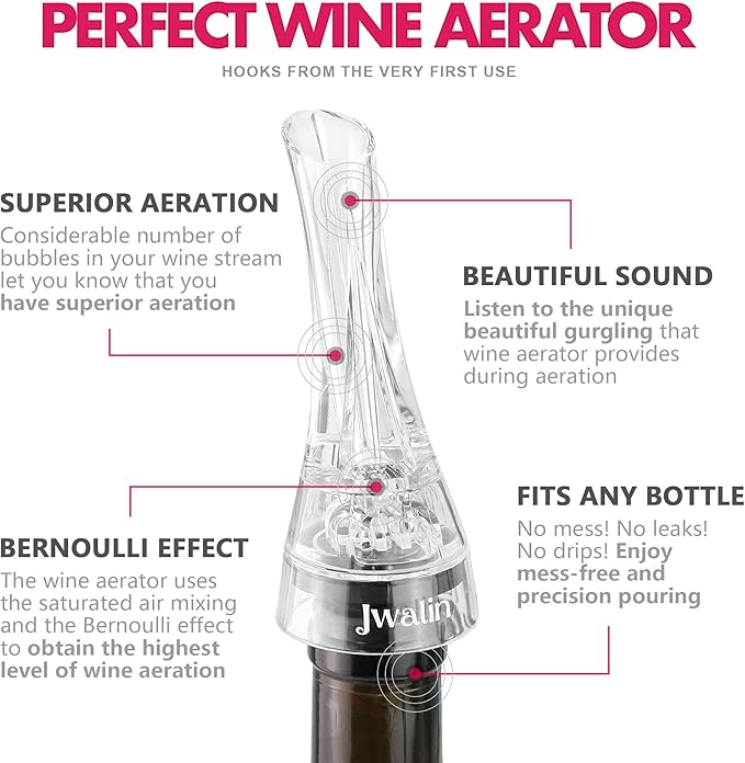 Wine Aerator Pourer & Vacuum Pump Stopper Gift Set – Enhance Flavor, Preserve Freshness, No-Drip Pour, Perfect Wine Accessories Gift for Wine Lovers
