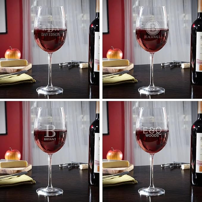 Custom Engraved Wine Glasses - Hamilton Personalized Wine Set of 4 Four Stemmed Glasses