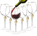 Premium Wine Glasses Set of 6 - Crystal Long Stem Wine Glass with Gold Rim & Rhinestone Design - 18 oz