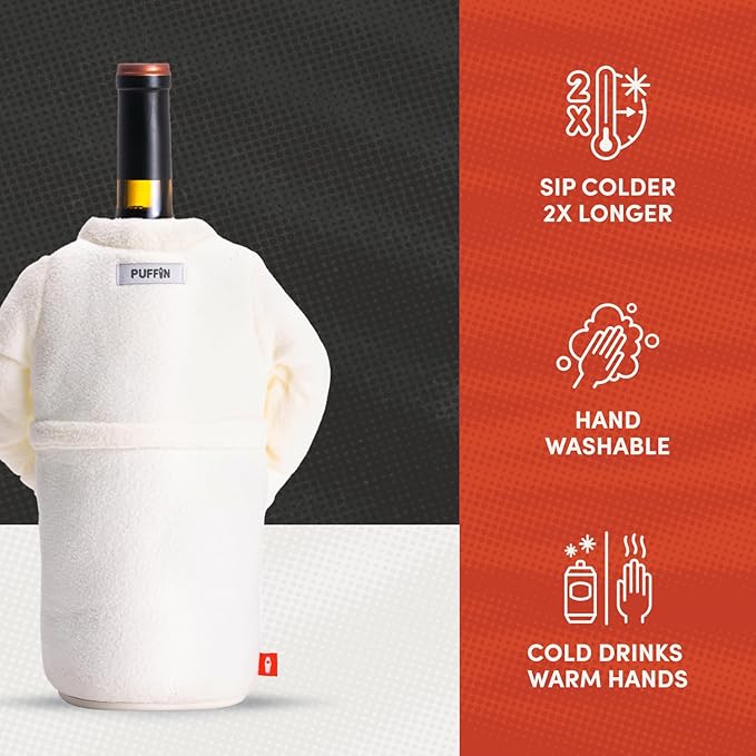 Puffin The Resort Robe Insulated Wine and Champagne Bottle Cooler Sleeve with Non Slip Base for 750ml Bottles, Beverage Insulator That Keeps Drinks Cold Longer