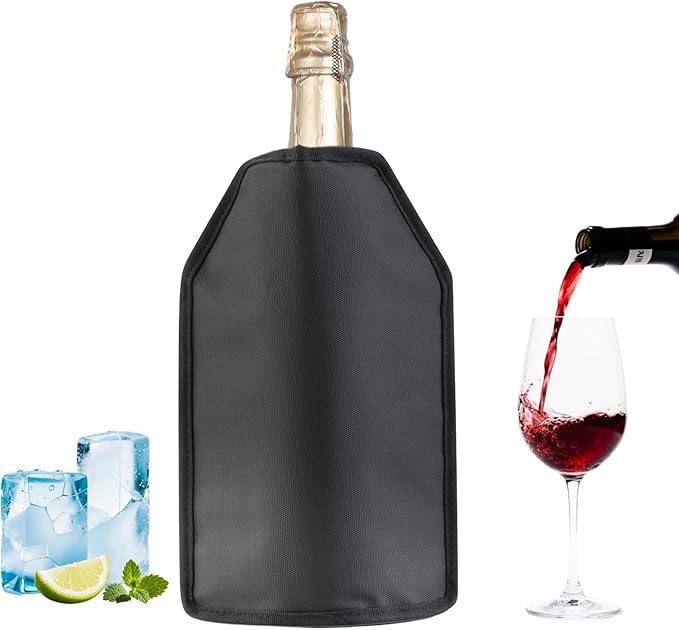 Wine Cooler Sleeve, Wine Bottle Gel Cooler Sleeve Freezer Chiller, Long Lasting Keep Wine Cool and Chill Sleeve for Prosecco Champagne Beer Wine Bottles(1PCS black)