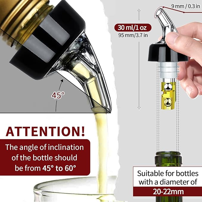 SuproBarware Automatic Measured Bottle Pourer Liquor Bottle Pourer Quick Shot Dispenser 1oz Liquor Pour Spout for Alcohol,Wine,Spirits, Home Bar Kitchen Tools 25 Pack