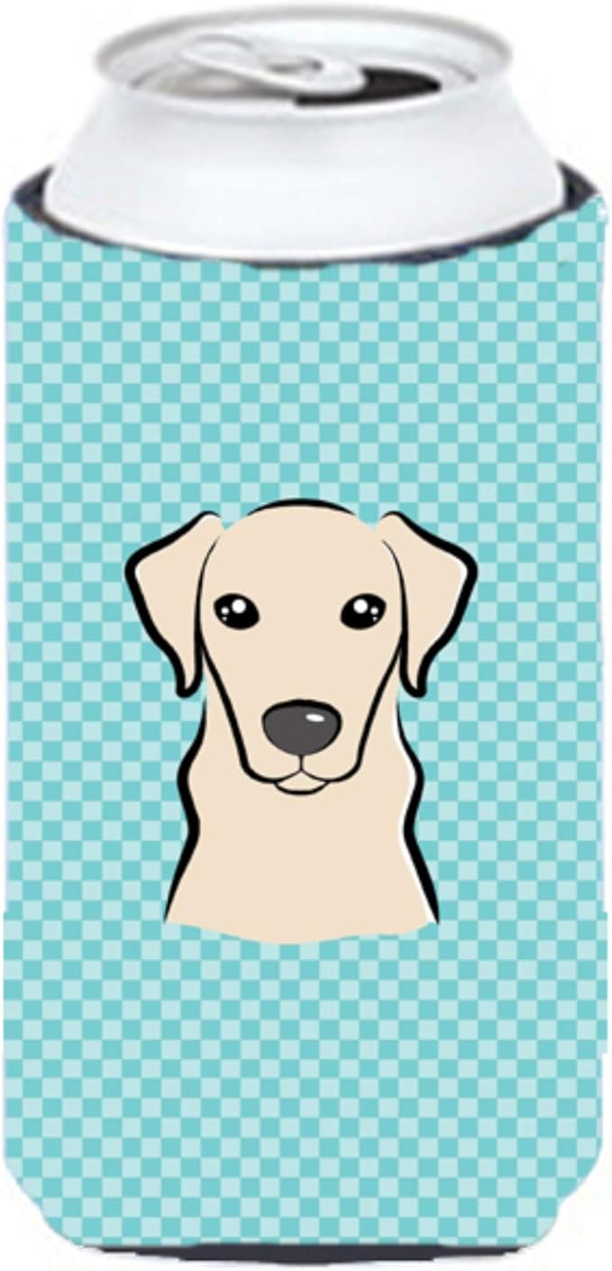 Caroline's Treasures BB1160TBC Checkerboard Blue Yellow Labrador Tall Boy Hugger Can Cooler Sleeve Hugger Machine Washable Drink Sleeve Hugger Collapsible Insulator Beverage Insulated Holder