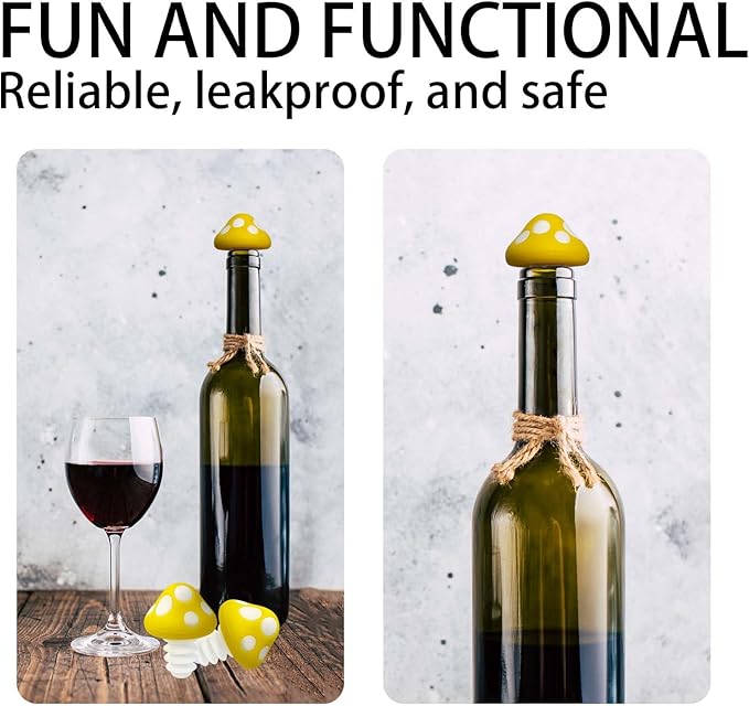 Yellow Mushroom Wine Stoppers Bottle Plug Wine Bottle Stoppers Accessories Kitchen Gadgets Kitchen Gift Set Creative Gifts Halloween Mushroom Decoration -2pcs Bottle Stoppers