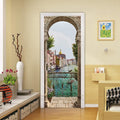 3D Door Stickers Murals - Landscape Peel and Stick Waterproof & Washable Matt Finish Modern Style White 35.4" x 78.7" 2 Pieces