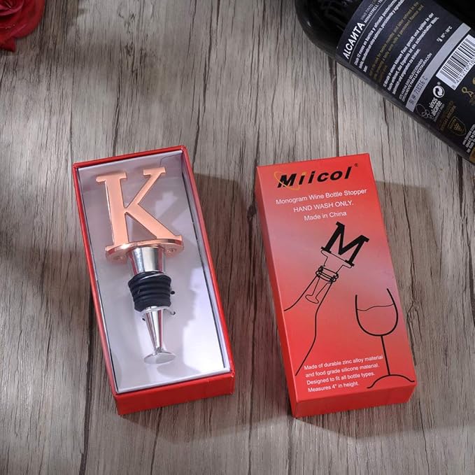 Miicol Prosecco Stopper, Rose Gold Initial Wine Stopper - Personalised Champagne Gift, Funny Kitchen Decor