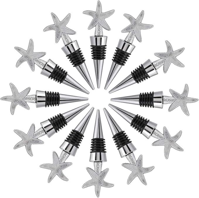 24PCS Valentine's Day Wedding Favors for Guests,Nautical Wine Stopper Party Favor Zinc Alloy Decoration Starfish Bridal Shower Gifts Wine Stoppers Keep Wine Fresh(24,Sliver Starfish)