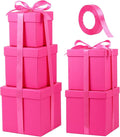 Cholemy 5 Pcs Square Nesting Boxes Decorative Gift Boxes with Lid and Ribbon Assorted Sizes Wrap for Wedding, Carnival, Anniversary, Birthday, Bridal Shower Party Gifts(Hot Pink)