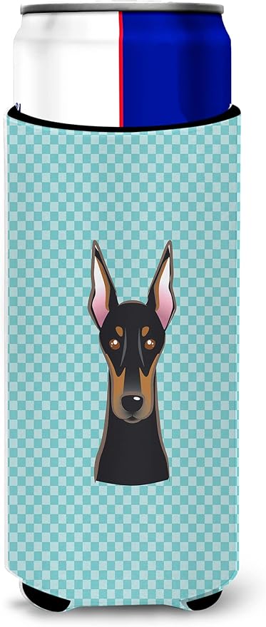 Checkerboard Blue Doberman Ultra Beverage Insulators for slim cans BB1183MUK