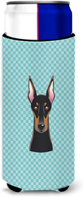 Checkerboard Blue Doberman Ultra Beverage Insulators for slim cans BB1183MUK